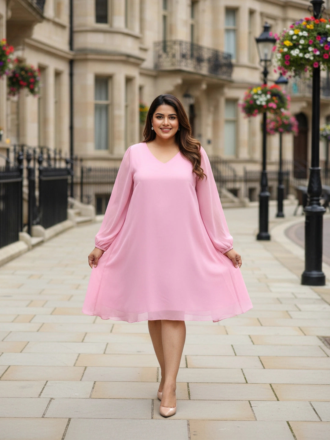 Pink A-Line georgette dress