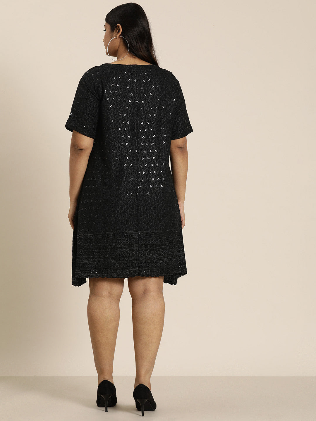 Black sequins schiffli party dress