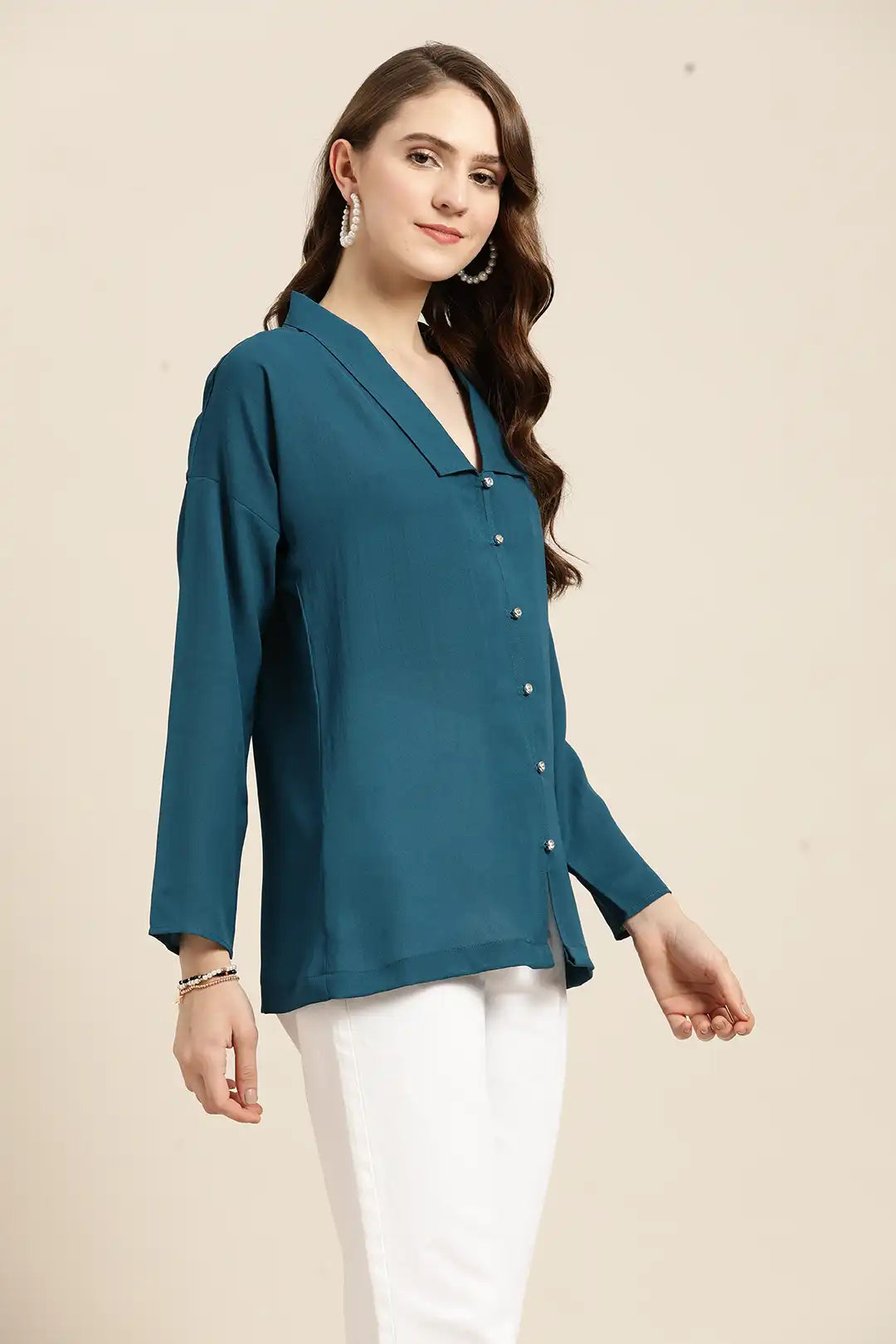 Teal loop button top