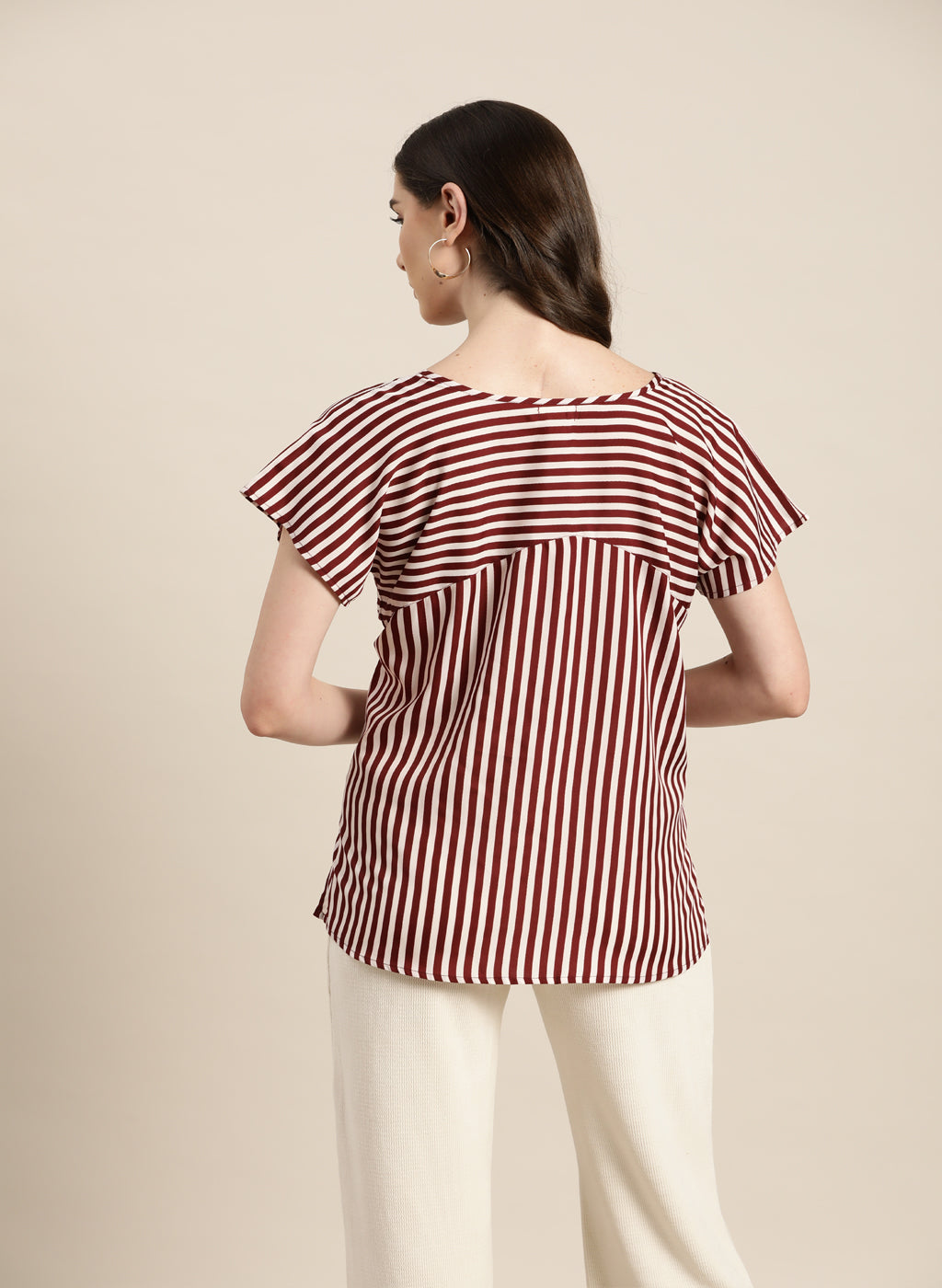 Wine and white stripe v-neck top
