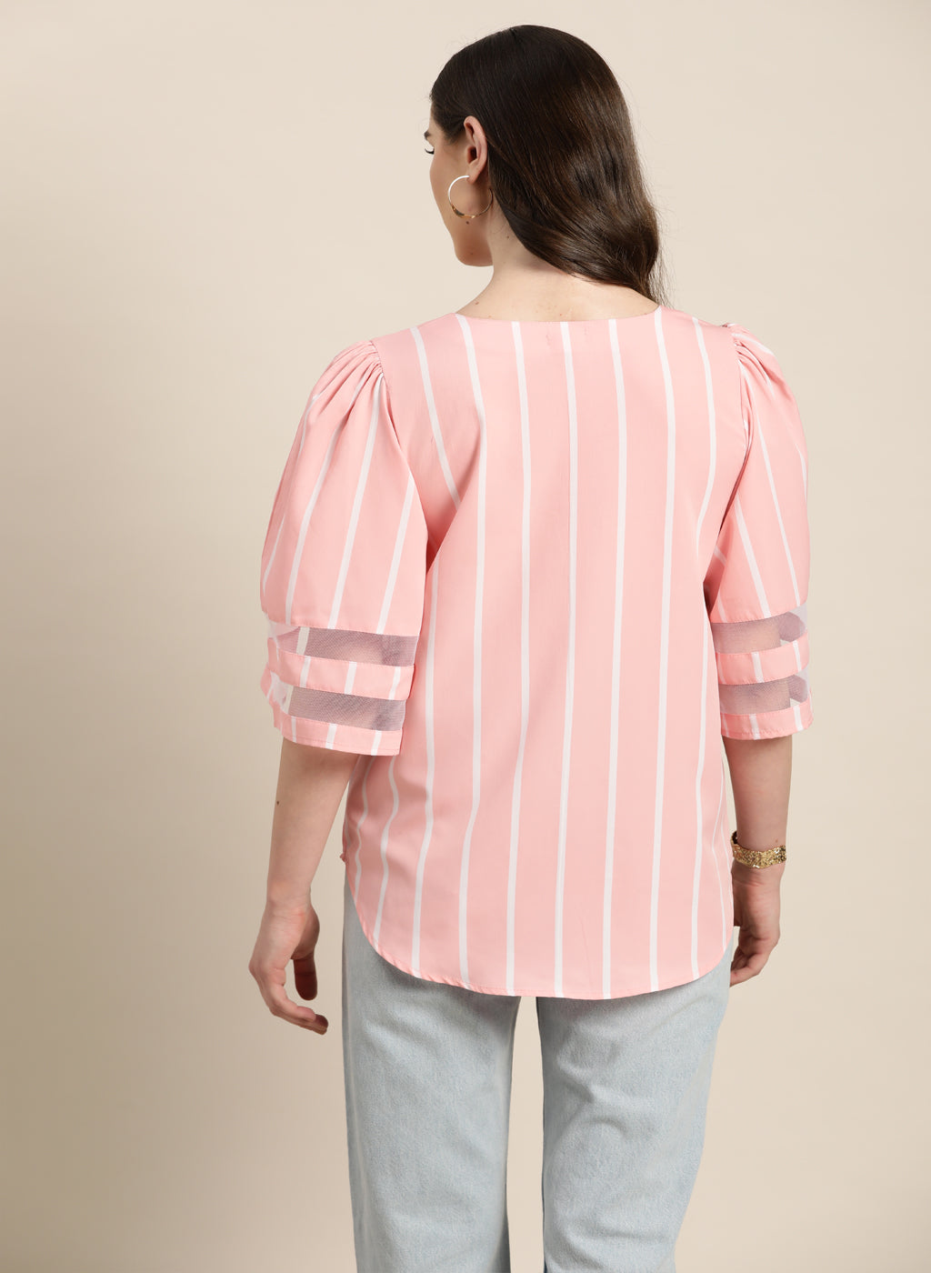 Pink and white stripe crepe top