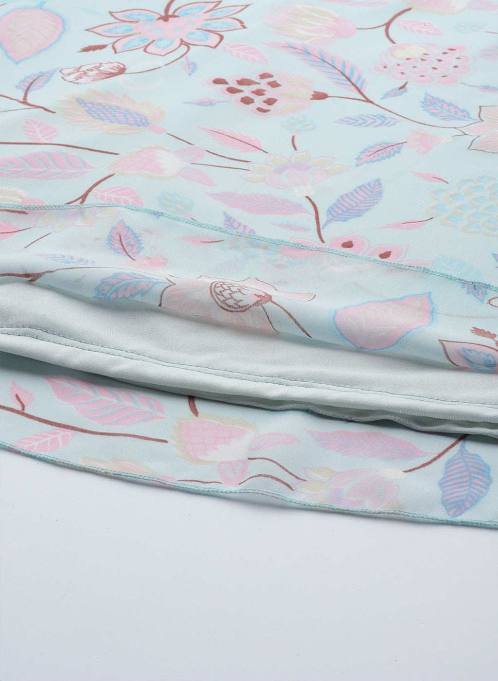 A-line sky blue floral georgette V neck dress