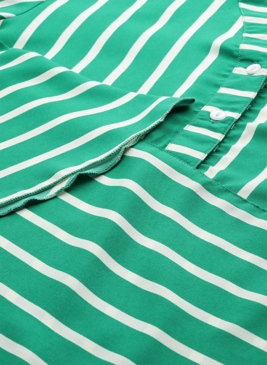 Green and white stripe with mandrain collar top and bell sleeves
