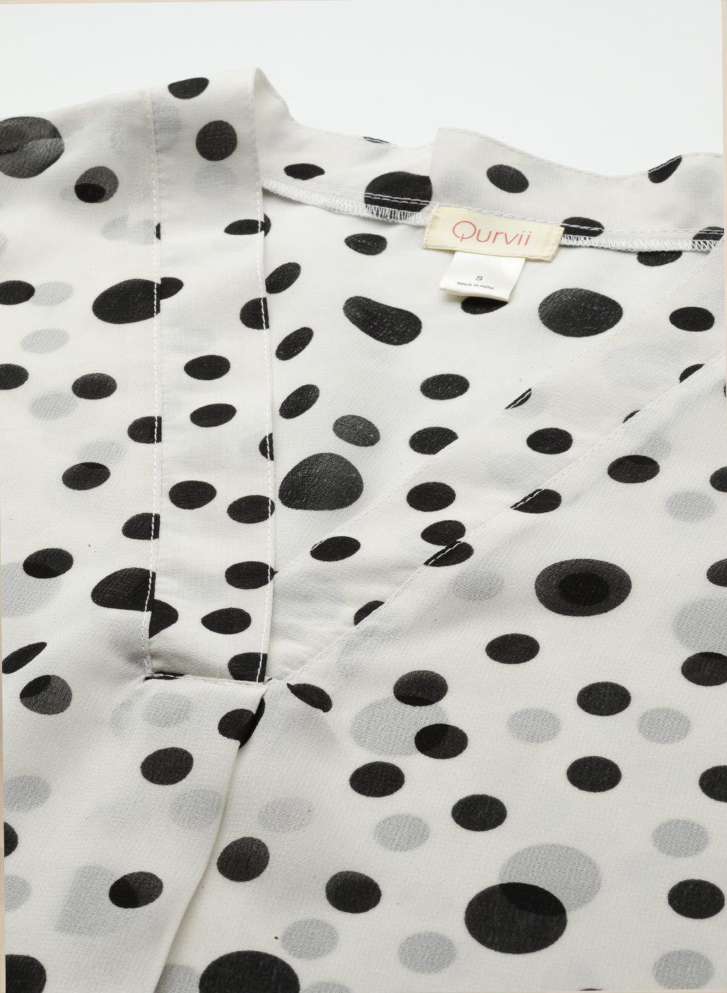 White Polka Georgette V-neck Top