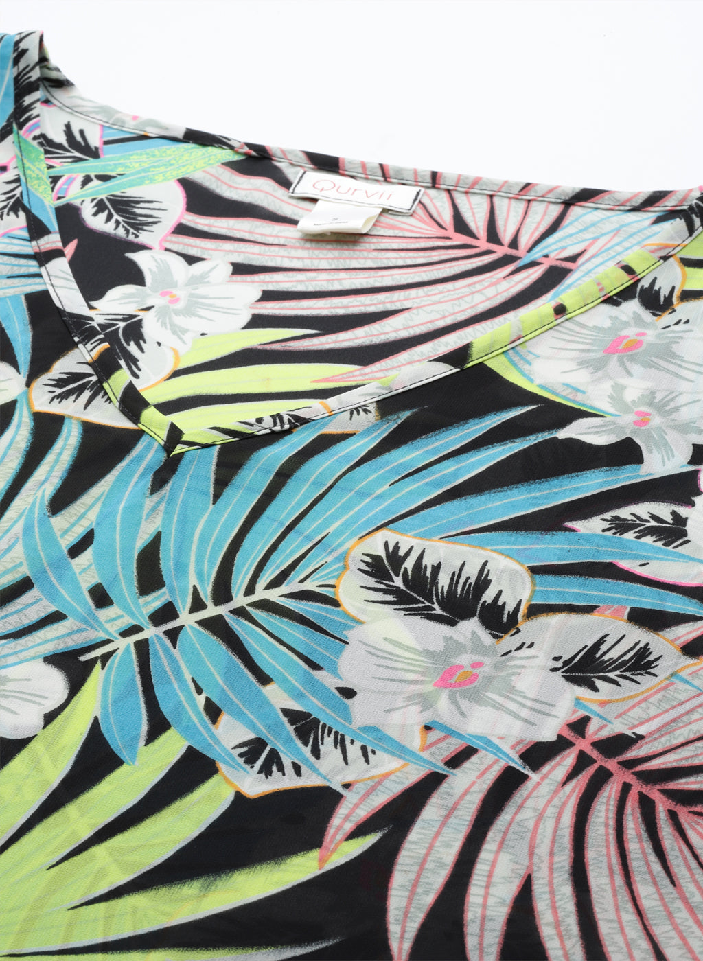 Neon green tropical print kaftan top