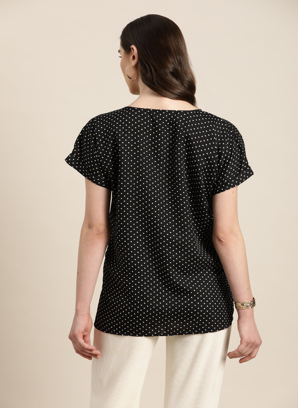 Black Polka Drop Shoulder Top