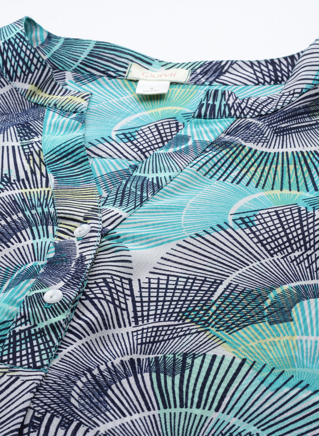 Turquoise Abstract Print Half Placket Shirt