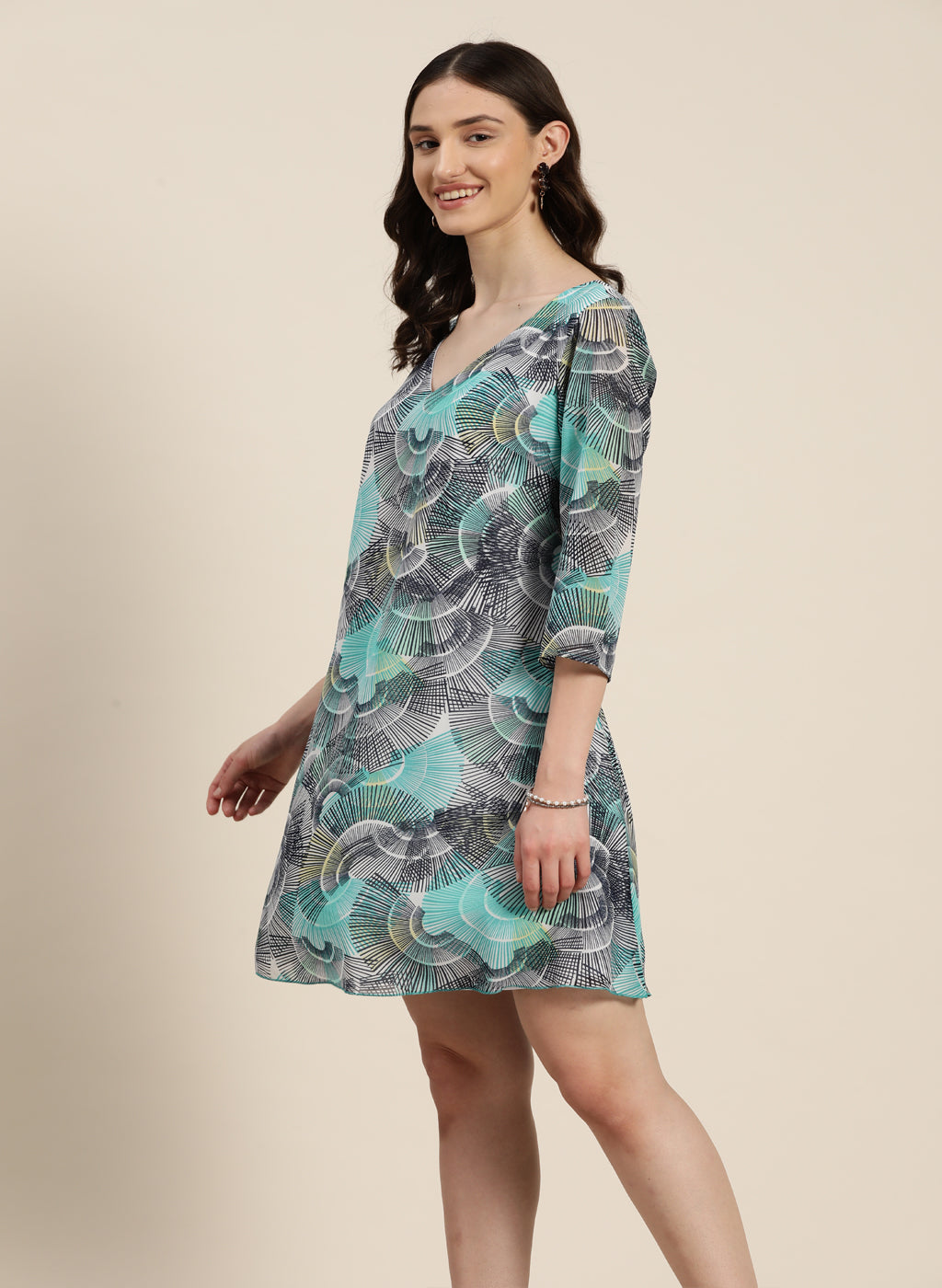 Turquoise Abstract Print Dress