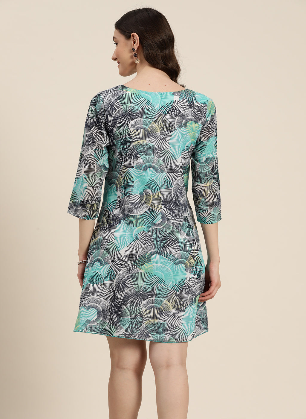 Turquoise Abstract Print Dress