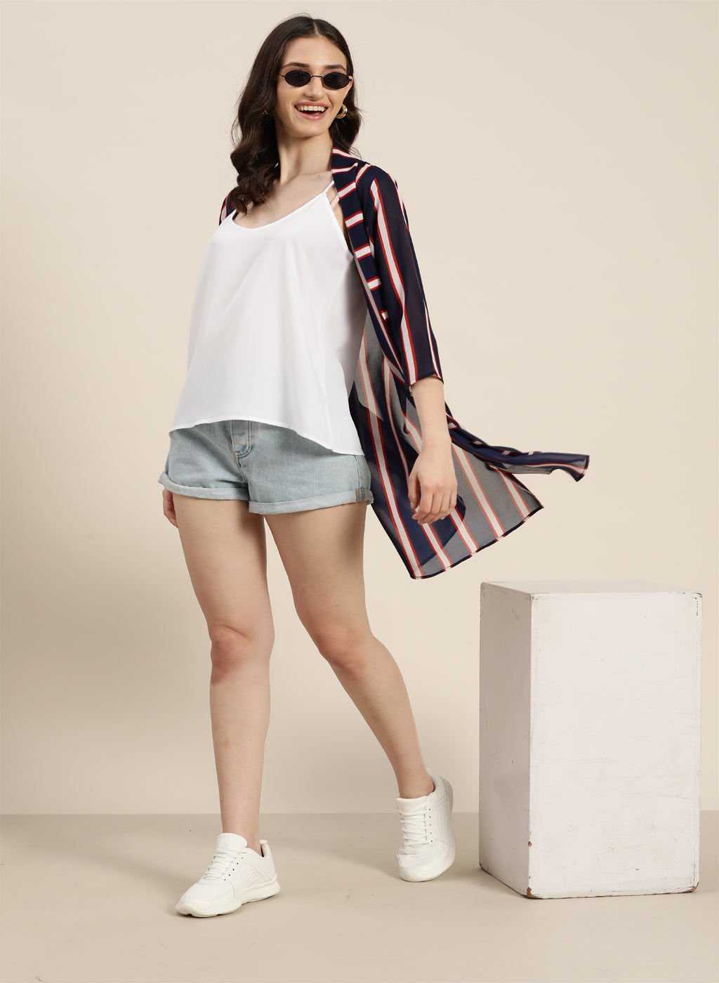 Navy Stripe Shrug