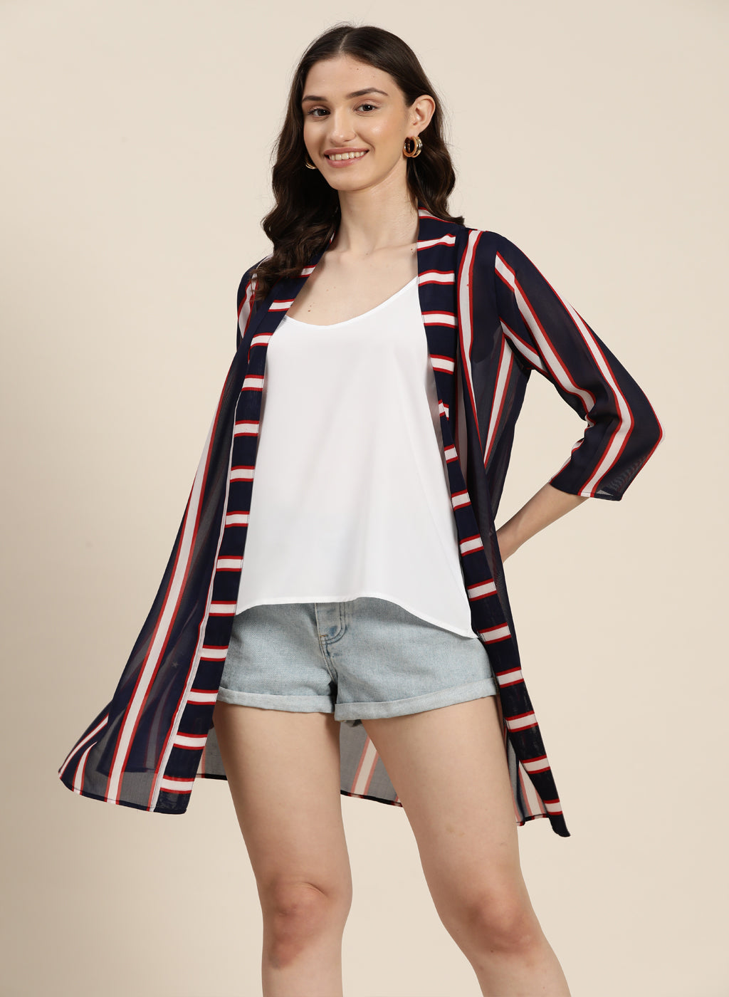 Navy Stripe Shrug