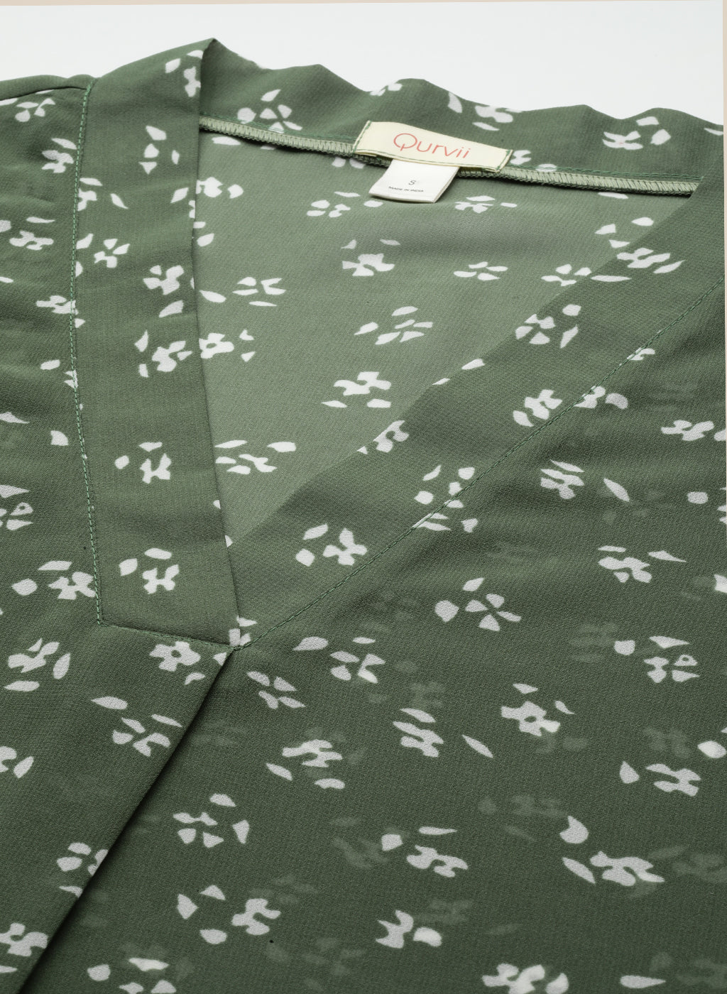 Olive Floral Georgette V-neck Top