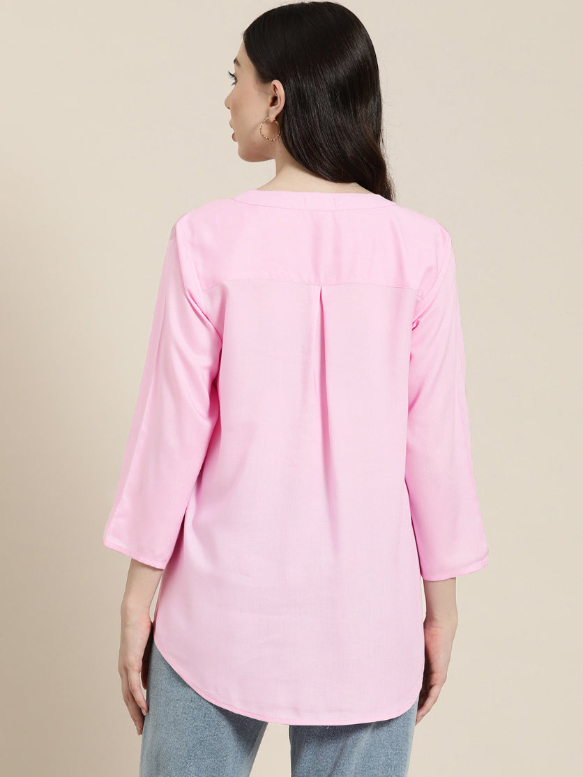 Pink rayon half placket shirt