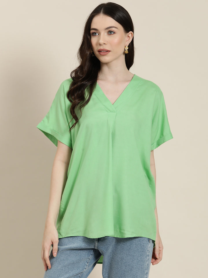 Pista Green rayon v-neck top