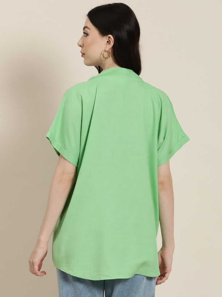 Pista Green rayon v-neck top