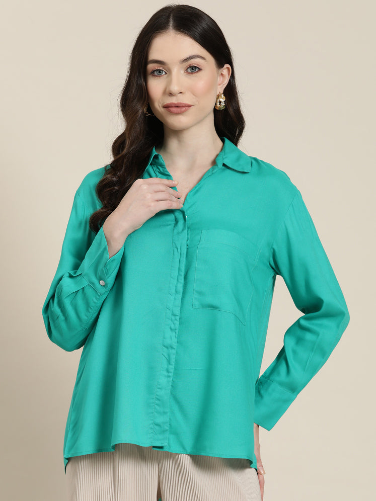 Turquoise blue full placket shirt with full cuff sleeves