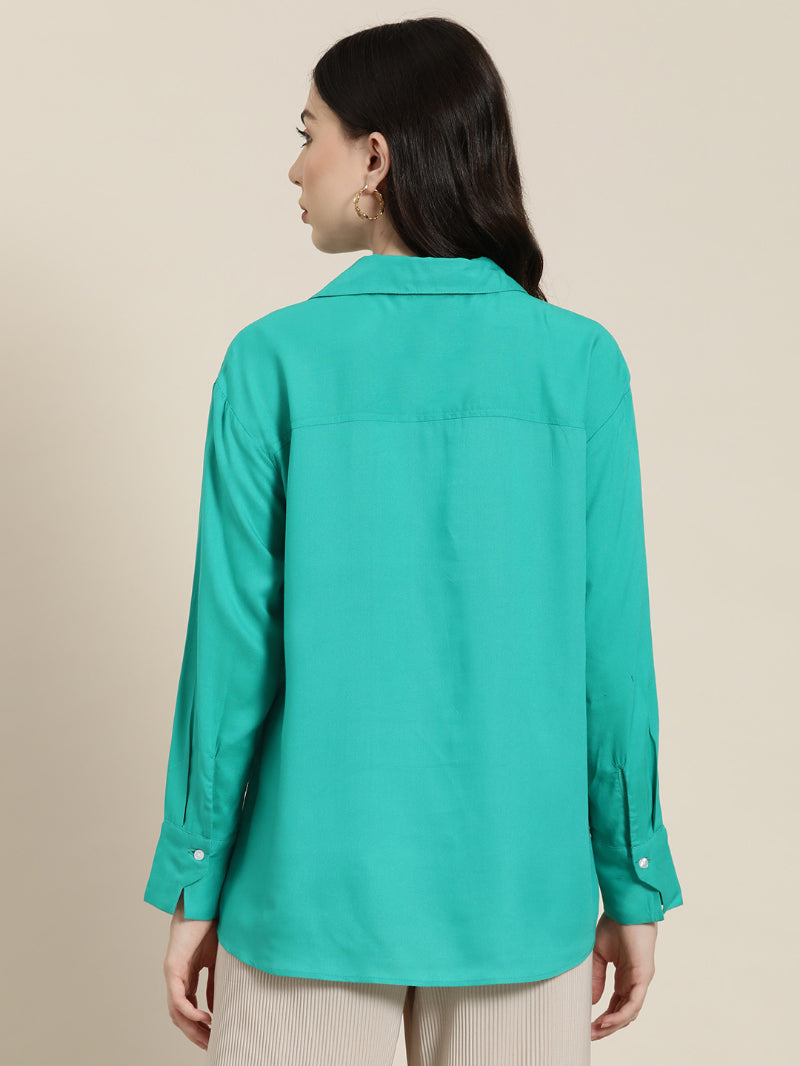 Turquoise blue full placket shirt with full cuff sleeves