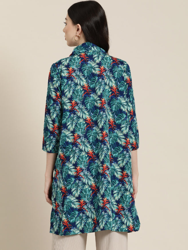 Green tropical print shrug