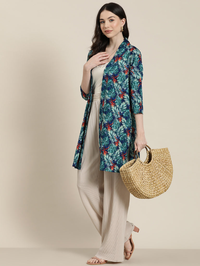 Green tropical print shrug