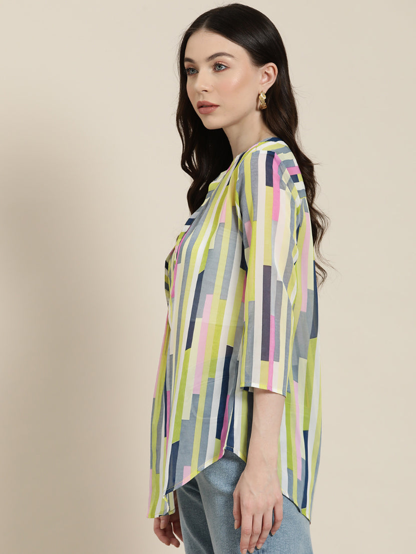 Neon Multi geometric print shirt.