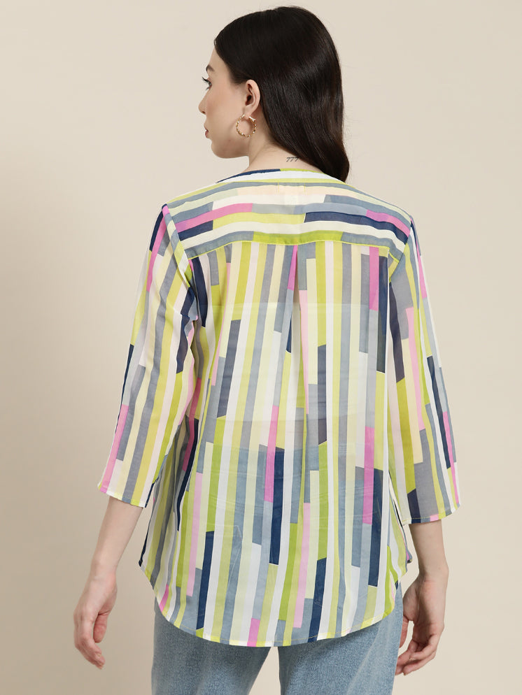 Neon Multi geometric print shirt.