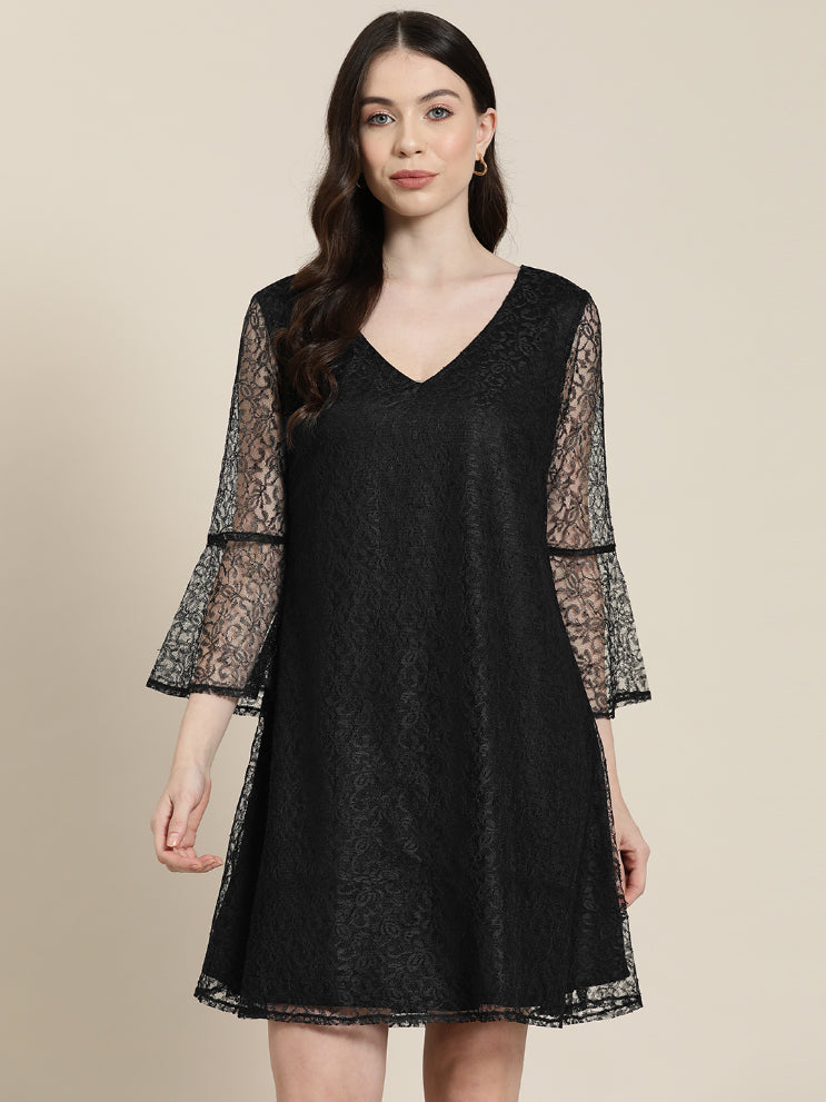 Black floral net dress
