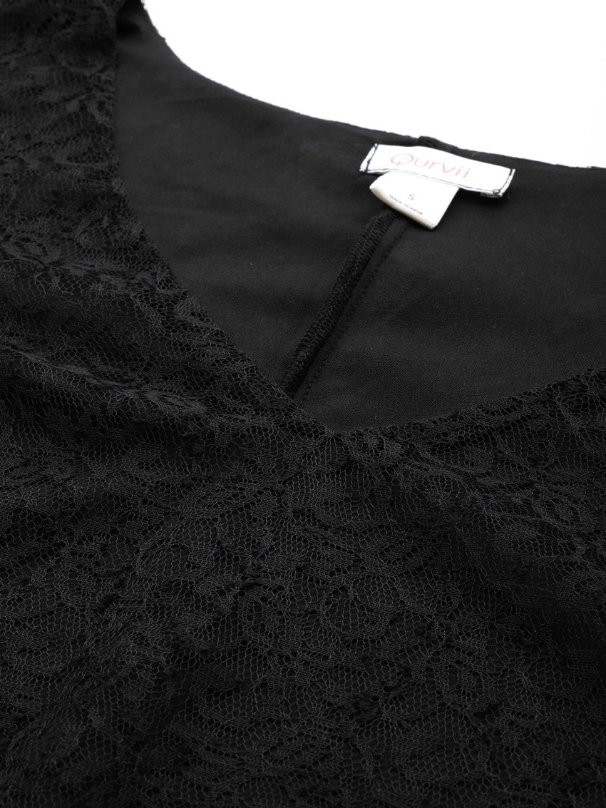 Black floral net dress