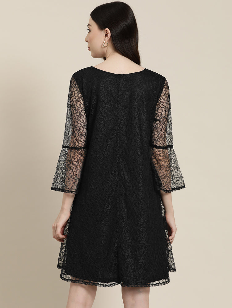 Black floral net dress