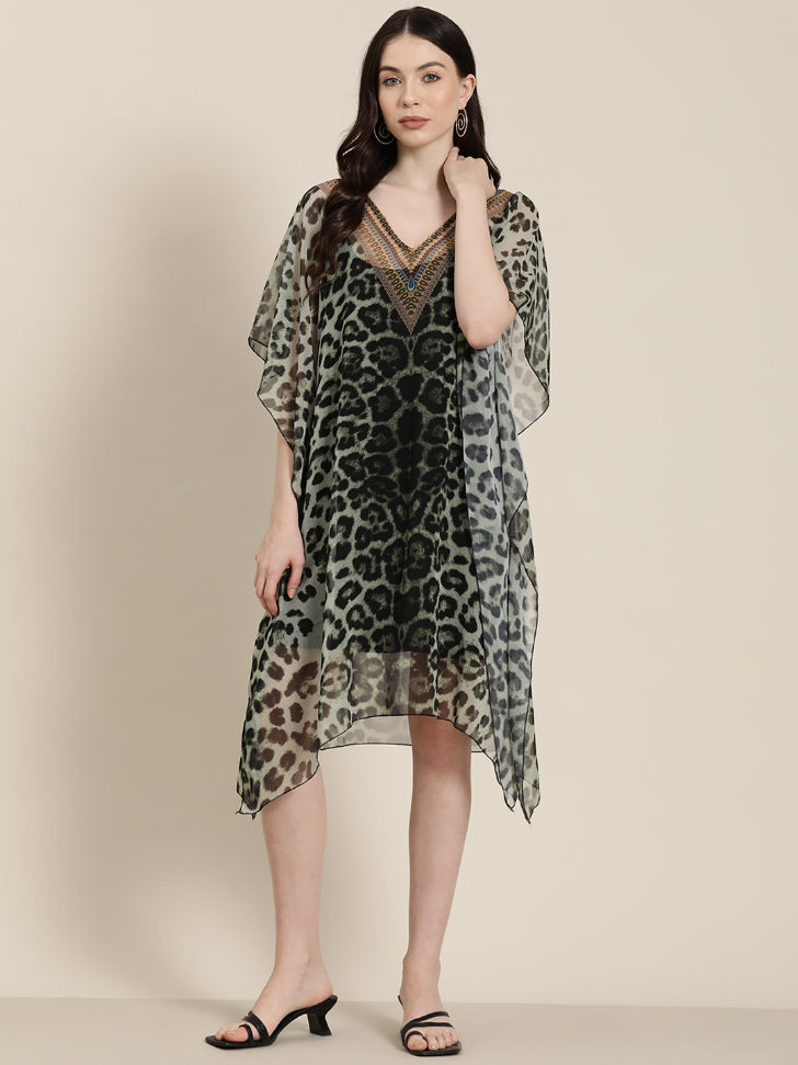 Sea Green digital print resort kaftan