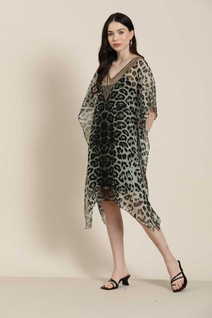 Sea Green digital print resort kaftan