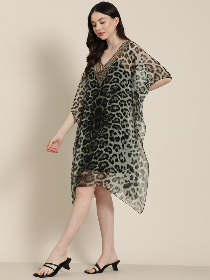 Sea Green digital print resort kaftan