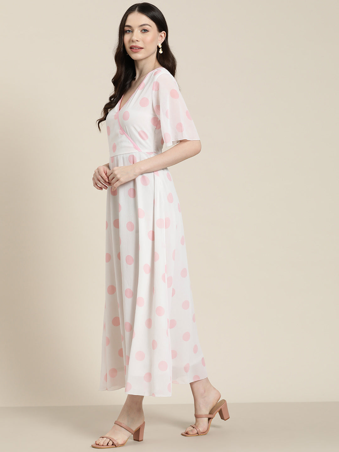 White with big Pink polka summer dress