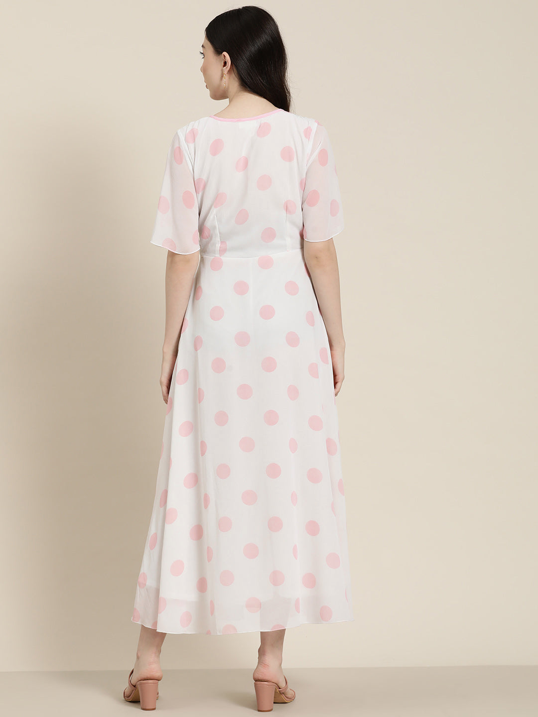 White with big Pink polka summer dress