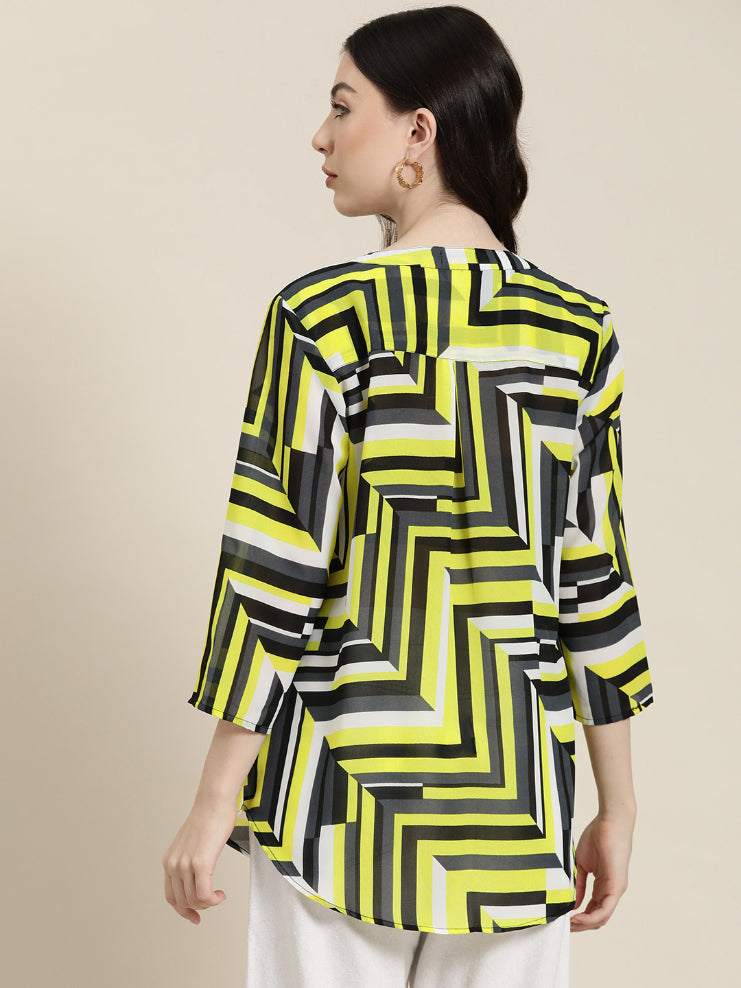 Neon Yellow abstract print half placket shirt