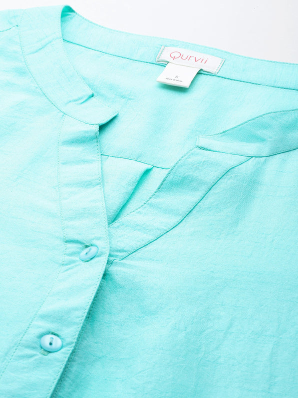 Qurvii Women Turquoise half placket party shirt