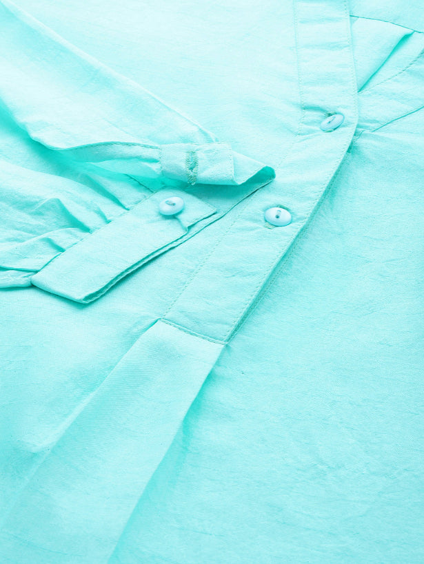 Qurvii Women Turquoise half placket party shirt