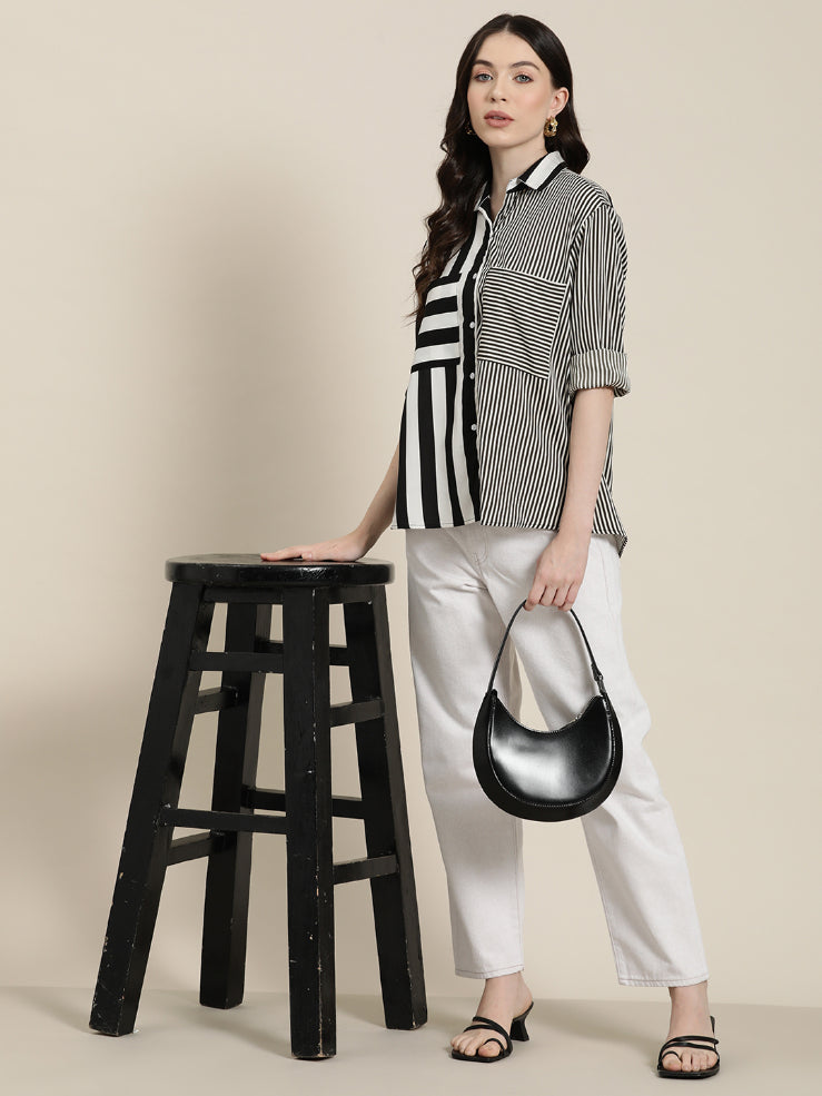 Black and White colorblock stripe shirt