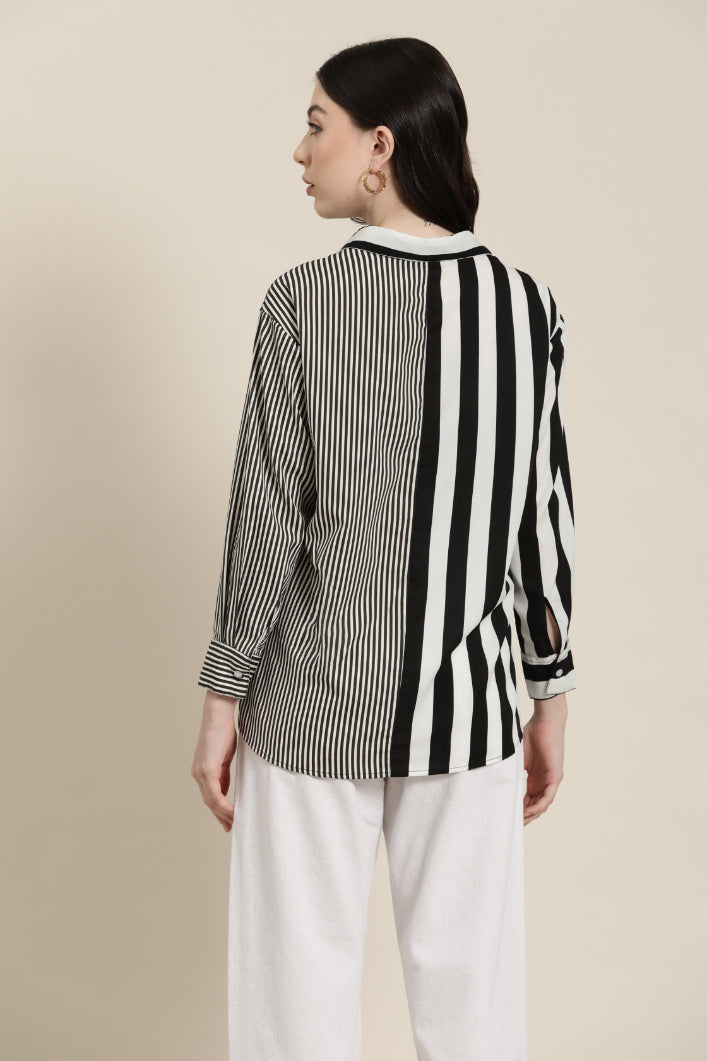 Black and White colorblock stripe shirt