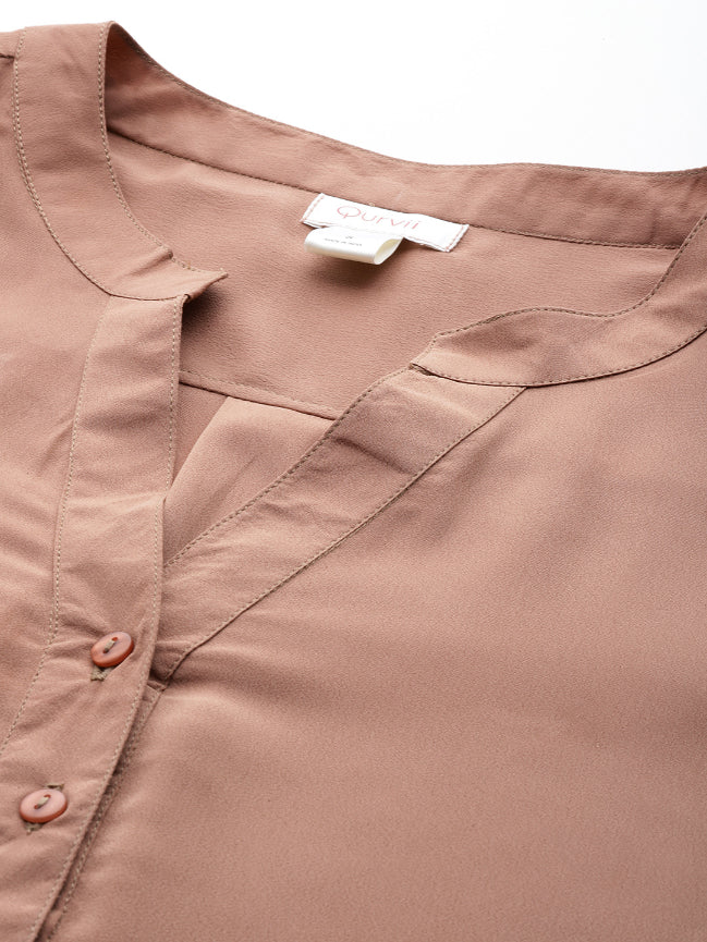 Caramel french crepe half placket shirt