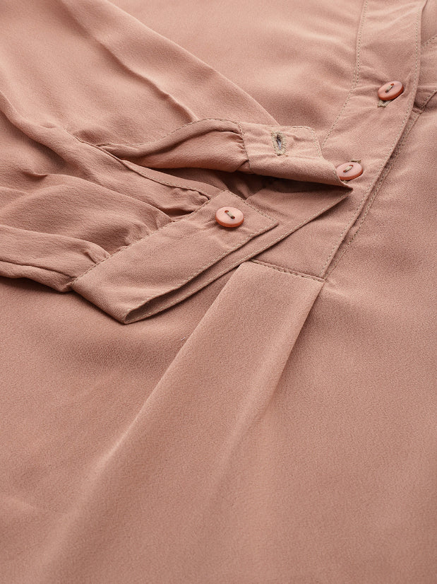 Caramel french crepe half placket shirt
