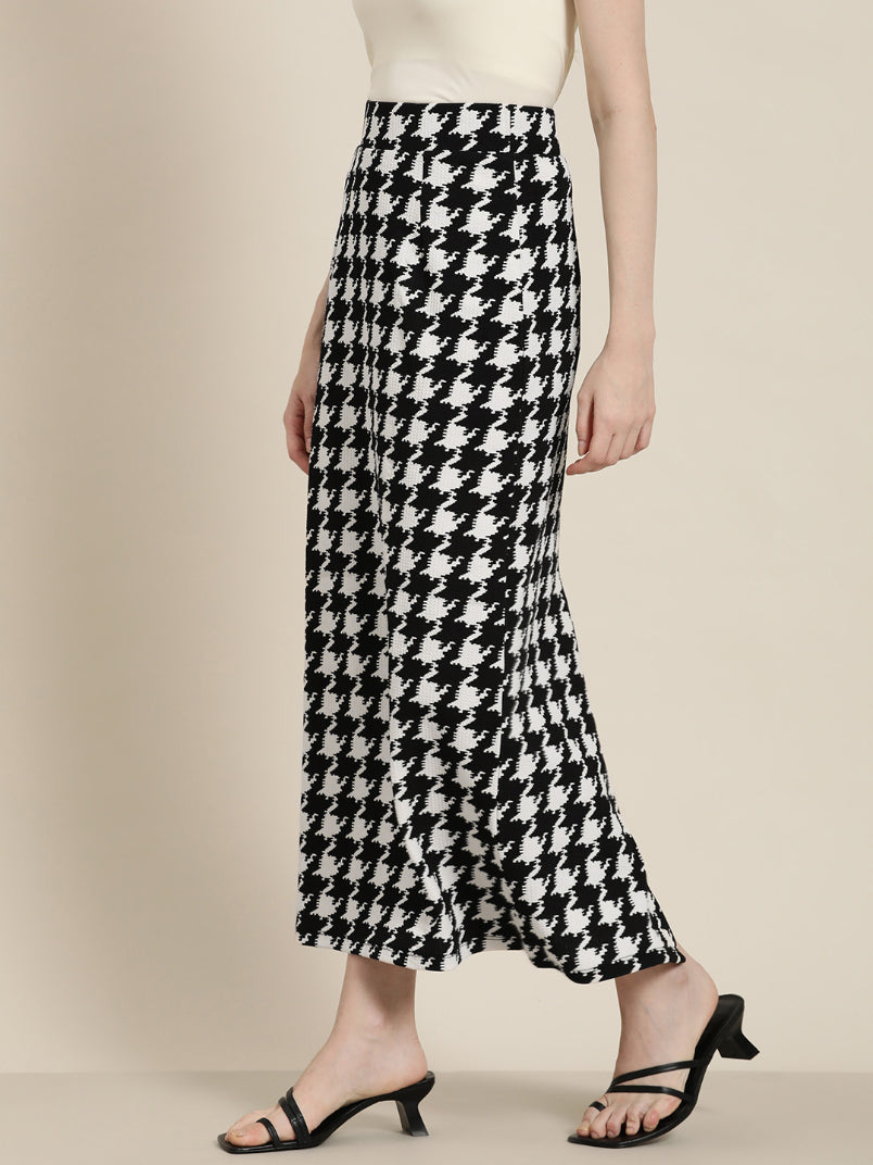 Lycra houndstooth long skirt