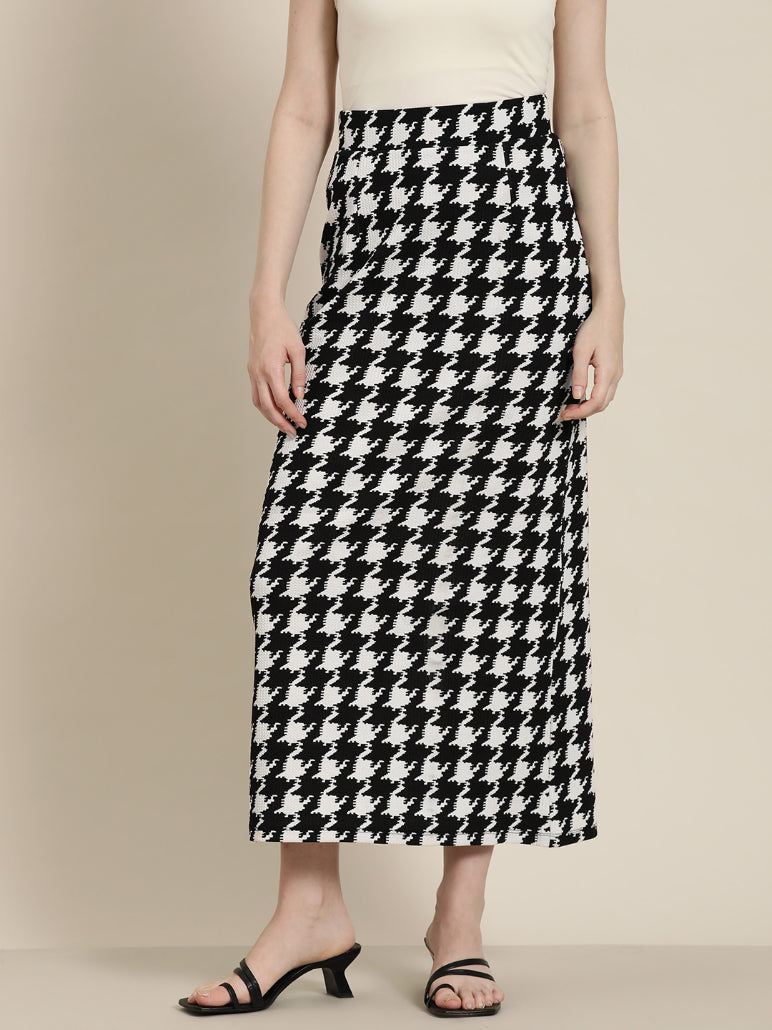 Lycra houndstooth long skirt
