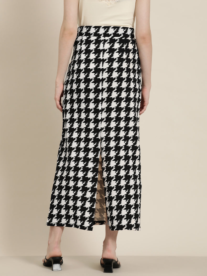 Lycra houndstooth long skirt