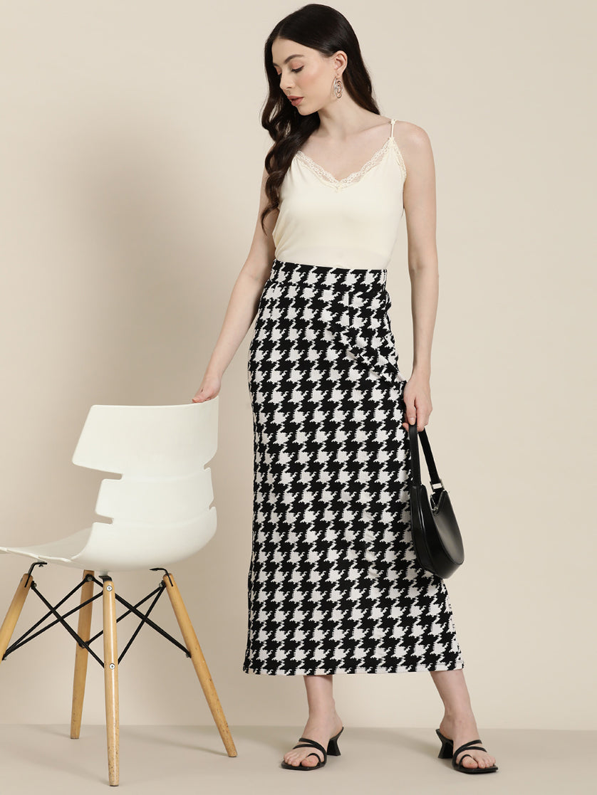Lycra houndstooth long skirt