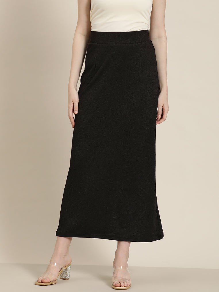 Black Straight fitted strech long skirt