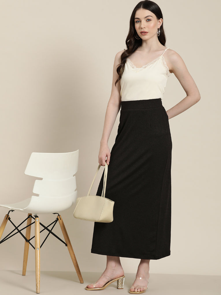 Black Straight fitted strech long skirt