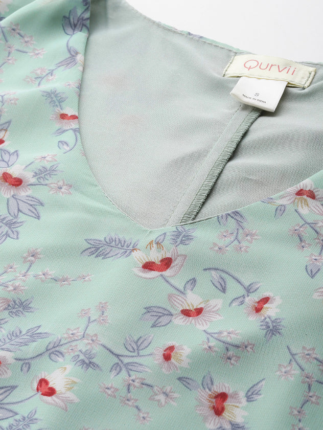 Floral print A line midi dress with 3/4 sleeve