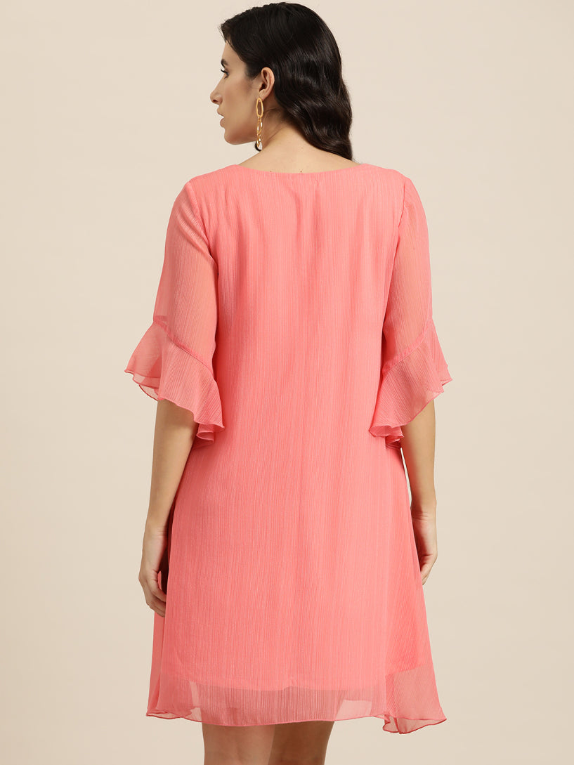 Georgette A-line V-neck dress with high-low bell sleeves