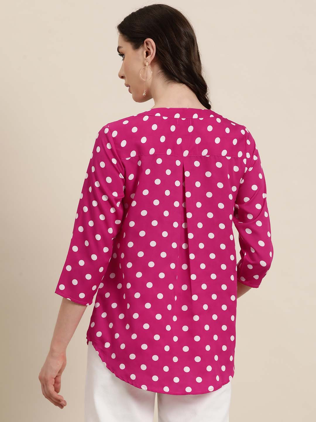 Magenta white Polka crepe Half-Placket shirt