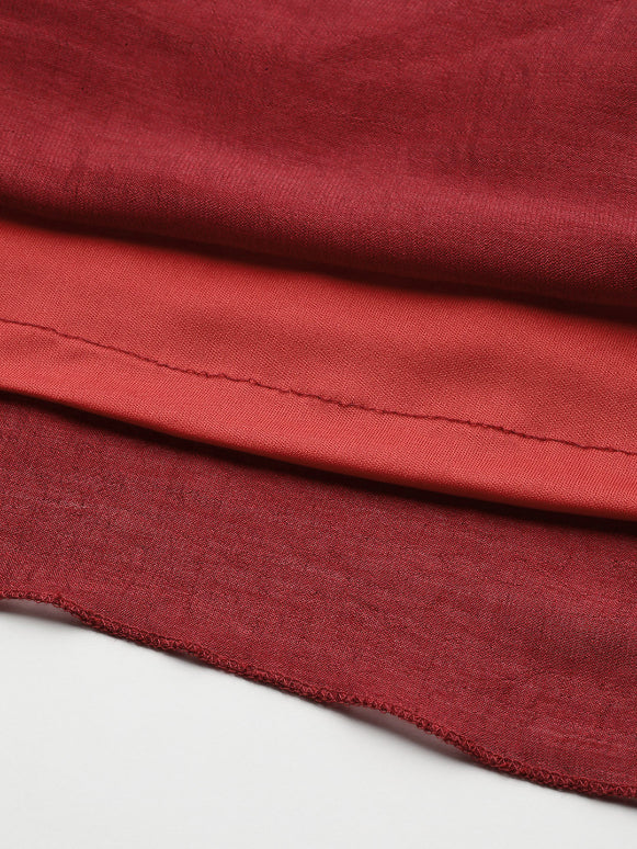 Maroon silk A-Line sequins embelished V neck swing dress